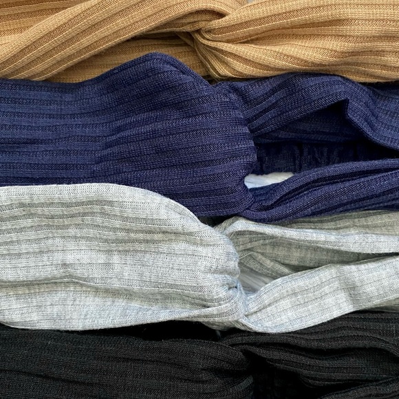 Set of 4 Ribbed Twist Front Headbands Black Tan Navy Grey Hippie Boho Hair Bands - Picture 4 of 6